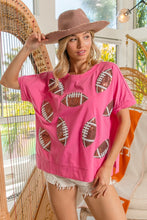 Load image into Gallery viewer, BiBi Game Day Football Sequin Patch Top in Hot Pink