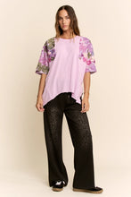 Load image into Gallery viewer, Davi & Dani Knit Top with Sequin Floral Sleeves in Lavender
