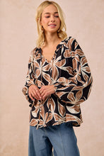 Load image into Gallery viewer, BiBi Bold Floral Print Exaggerated Balloon Sleeve Top in Black/Mocha