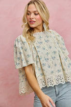 Load image into Gallery viewer, So Me Floral Print Lace Trim Blouse Top in Blue