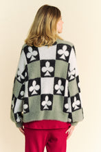 Load image into Gallery viewer, Davi & Dani Front Button Down Cardigan with Checkered & Clover Print in Black Beige FINAL SALE