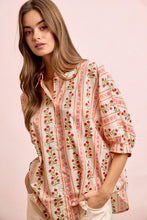 Load image into Gallery viewer, BiBi Bold Woven Striped Floral Print Button Down Top in Red