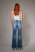 Load image into Gallery viewer, Blue B Wide Leg Denim Jeans With Floral Embroidery Down Sides in Medium Wash ON ORDER