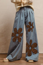 Load image into Gallery viewer, BiBi Leopard Flower Patched Washed Pants in Denim/Leopard