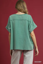 Load image into Gallery viewer, Umgee Mineral Wash Oversized Rolled Sleeve Tee in Sage Mint