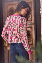 Load image into Gallery viewer, So Me Floral Intarsia Sweater Knit Cardigan in Pink ON ORDER