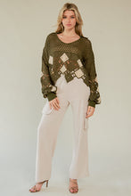Load image into Gallery viewer, Davi & Dani Open Knit Crochet CROPPED Sweater in Olive