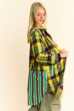 Load image into Gallery viewer, Davi & Dani Mixed Stripe and Plaid Button Down Tunic Top in Jade Multi
