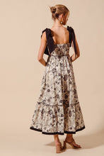 Load image into Gallery viewer, So Me Floral Print Maxi Dress with Contrasting Ribbon Shoulder Ties in Vintage Black