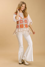 Load image into Gallery viewer, Umgee V-Neck Color Block Button Detail Crochet Vest in Oatmeal