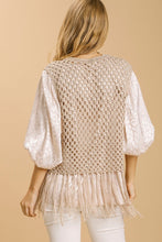 Load image into Gallery viewer, Umgee V-Neck Color Block Button Detail Crochet Vest in Oatmeal