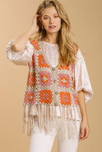 Load image into Gallery viewer, Umgee V-Neck Color Block Button Detail Crochet Vest in Oatmeal