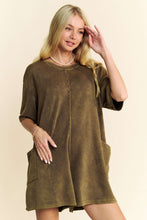 Load image into Gallery viewer, Davi & Dani Soft Knit Mineral Washed V Back Romper in Olive