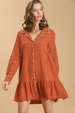 Load image into Gallery viewer, Umgee Animal Print Details Long Sleeve Collared Tiered Dress in Sunset