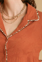 Load image into Gallery viewer, Umgee Animal Print Details Long Sleeve Collared Tiered Dress in Sunset