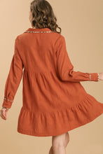 Load image into Gallery viewer, Umgee Animal Print Details Long Sleeve Collared Tiered Dress in Sunset