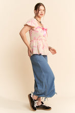 Load image into Gallery viewer, Davi & Dani Bow Print Peplum Top in Pink