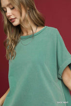 Load image into Gallery viewer, Umgee Mineral Wash Oversized Rolled Sleeve Tee in Sage Mint