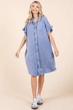Load image into Gallery viewer, Mittoshop Cotton Gauze Mini Length Shirt Dress in Blue FINAL SALE