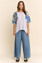 Load image into Gallery viewer, Davi & Dani Knit Top with Sequin Floral Sleeves in Light Blue