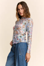 Load image into Gallery viewer, Davi & Dani Sheer Floral Mesh Top in Light Blue