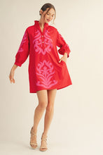 Load image into Gallery viewer, Jodifl Baroque Floral Applique Shift Dress in Red