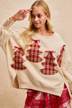 Load image into Gallery viewer, BiBi OVERSIZED Sweatshirt with Vintage Plaid Trees in Cream/Red Plaid