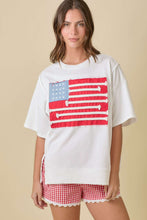 Load image into Gallery viewer, Main Strip OVERSIZED American Flag Patchwork Terry Knit Top in White
