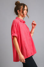 Load image into Gallery viewer, Umgee Textured Fabric High Low Hem Button Down Top in Red
