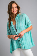 Load image into Gallery viewer, Umgee Textured Fabric High Low Hem Button Down Top in Teal Green