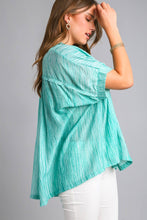 Load image into Gallery viewer, Umgee Textured Fabric High Low Hem Button Down Top in Teal Green
