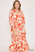 Load image into Gallery viewer, Umgee Two Toned Floral Print Tiered Midi Dress in Tomato