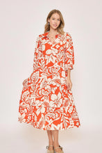 Load image into Gallery viewer, Umgee Two Toned Floral Print Tiered Midi Dress in Tomato