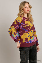 Load image into Gallery viewer, Umgee Animal Jacquard Print Pullover Sweater in Mulberry Mix