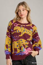 Load image into Gallery viewer, Umgee Animal Jacquard Print Pullover Sweater in Mulberry Mix
