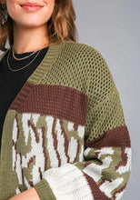 Load image into Gallery viewer, Umgee Multi Color Animal Print Colorblock Sweater Cardigan in Brown/Olive