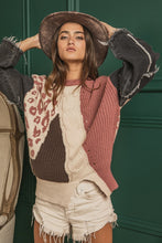 Load image into Gallery viewer, BiBi Mixed Pattern Sweater with Denim Sleeves in Black/Dark Rose Multi