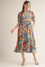 Load image into Gallery viewer, Jodifl Tropical Print Midi Dress with Scalloped Trim Detail in Aqua Blue