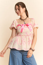 Load image into Gallery viewer, Davi & Dani Bow Print Peplum Top in Pink