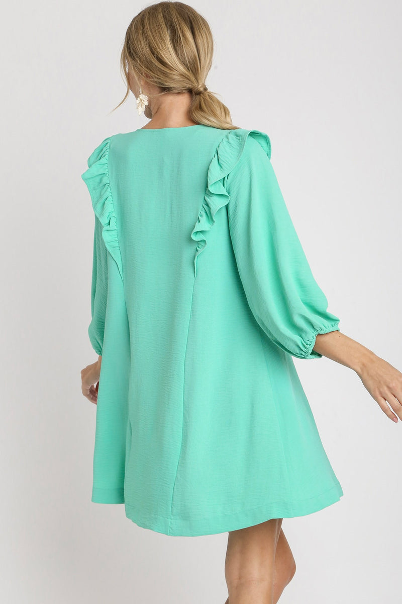Umgee Tiered Johnny Collar Balloon Sleeve Dress