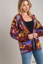 Load image into Gallery viewer, Umgee Animal Print Open Front Knit Cardigan in Mulberry Mix
