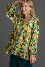 Load image into Gallery viewer, Umgee Satin Floral Ruffle Trim Detail BabyDoll Top in Goldenrod