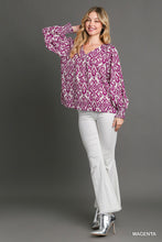 Load image into Gallery viewer, Umgee Abstract Two Tone Printed V-Neck Top in Magenta