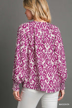 Load image into Gallery viewer, Umgee Abstract Two Tone Printed V-Neck Top in Magenta