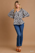 Load image into Gallery viewer, Umgee Abstract Two Tone Printed V-Neck Top in Black
