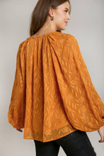 Load image into Gallery viewer, Umgee Metallic Floral Jacquard Long Sleeve Lace Top in Amber