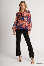 Load image into Gallery viewer, Umgee Mandarin Collar Sheer Floral Print Button Up Boxy Cut Top in Midnight