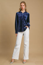 Load image into Gallery viewer, Umgee Beaded Velvet Button Down Top in Midnight
