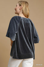 Load image into Gallery viewer, Umgee Textured Velvet Sleeved Top in Ash Blue