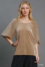 Load image into Gallery viewer, Umgee Textured Velvet Sleeved Top in Stone